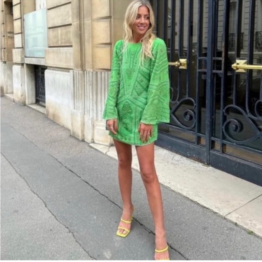 Zara Green Embroidered Beaded Dress